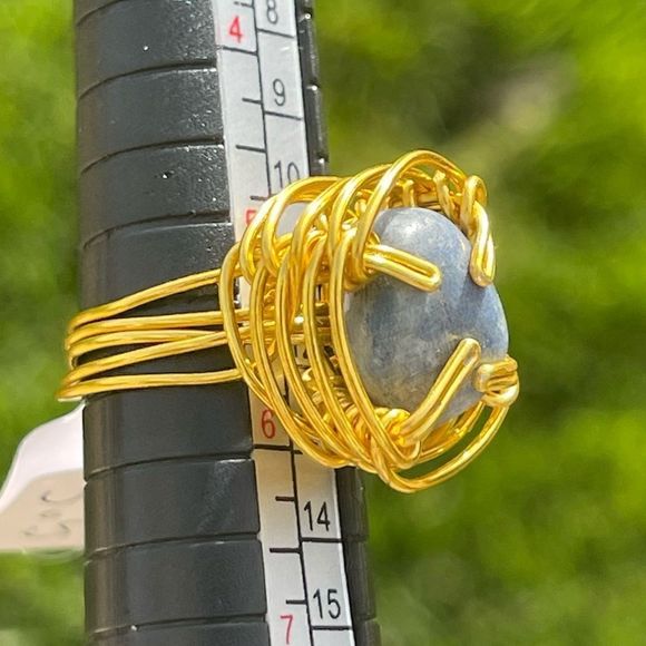 BLUE AVENTURINE QUARTZ ADJUSTABLE WIREWRAPPED CHUNKY GEMSTONE RING - Picture 16 of 16